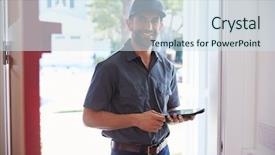  Presentation with courier - Presentation having digitized collection - courier standing at front door background and a sky blue colored foreground