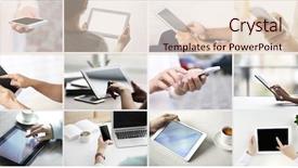  Presentation with digital - Presentation theme with digitized collection - hand holding mobile phone background and a lemonade colored foreground