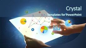  Presentation with tablet - Amazing slides having digitized collection - young female hand holding backdrop and a ocean colored foreground