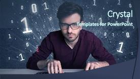  Presentation with solving - Amazing PPT layouts having digits 0 1 - funny hacker working hard backdrop and a  colored foreground