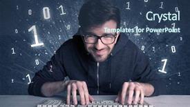  Presentation with solving - Colorful presentation design enhanced with digits 0 1 - funny hacker working hard backdrop and a  colored foreground