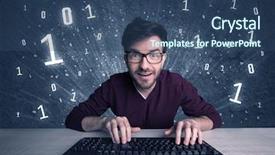 Presentation with hacker - Audience pleasing PPT layouts consisting of digits 0 1 - funny hacker working hard backdrop and a  colored foreground