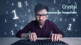  Presentation with solving - Beautiful slides featuring digits 0 1 - funny hacker working hard backdrop and a  colored foreground