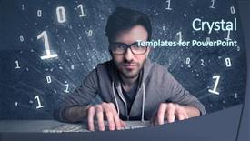  Presentation with solving - Colorful PPT layouts enhanced with digits 0 1 - funny hacker working hard backdrop and a  colored foreground