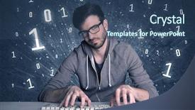  Presentation with solving - PPT theme featuring digits 0 1 - funny hacker working hard background and a  colored foreground