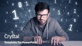  Presentation with hacker - PPT layouts with digits 0 1 - funny hacker working hard background and a  colored foreground