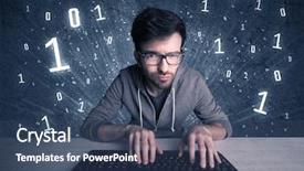  Presentation with solving - Presentation theme having digits 0 1 - funny hacker working hard background and a  colored foreground