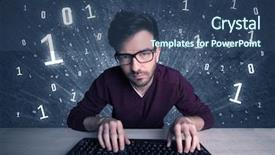  Presentation with solving - Presentation having digits 0 1 - funny hacker working hard background and a  colored foreground