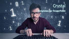  Presentation with solving - Theme with digits 0 1 - funny hacker working hard background and a  colored foreground