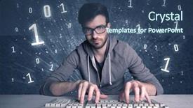  Presentation with solving - PPT theme having digits 0 1 - funny hacker working hard background and a  colored foreground