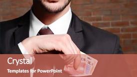  Presentation with brick wall - Cool new presentation theme with dignity - attractive man getting euro banknotes backdrop and a coral colored foreground