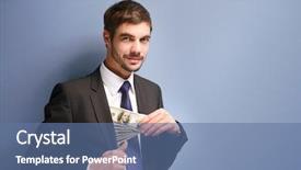  Presentation with dollar - PPT theme consisting of dignity - attractive man hiding dollar banknotes background and a ocean colored foreground