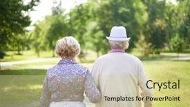  Presentation with granddaughter walking senior - Colorful theme enhanced with dignity - back view of serene senior backdrop and a soft green colored foreground