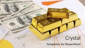  Presentation with gold bars - Amazing slide deck having dignity - gold bars with dollar banknotes backdrop and a yellow colored foreground