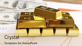  Presentation with gold bars - Presentation having dignity - gold bars with dollar banknotes background and a yellow colored foreground