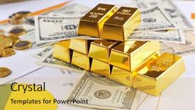  Presentation with gold bars - Audience pleasing PPT layouts consisting of dignity - gold bars with dollar banknotes backdrop and a yellow colored foreground