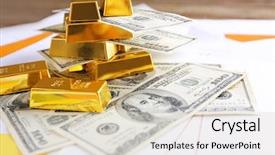  Presentation with dignity - Slides with dignity - gold bars with dollar banknotes background and a soft green colored foreground