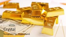  Presentation with gold bars - Presentation theme enhanced with dignity - gold bars with dollar banknotes background and a yellow colored foreground