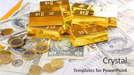  Presentation with gold bars - Colorful presentation design enhanced with dignity - gold bars with euro coins backdrop and a soft green colored foreground