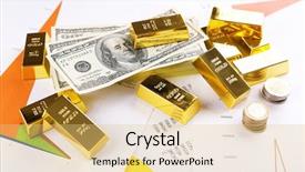  Presentation with gold bars - PPT theme featuring dignity - gold bars with euro coins background and a yellow colored foreground