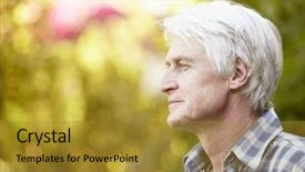  Presentation with organic garden store - Presentation design with dignity - senior man in garden background and a gold colored foreground