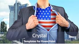  Presentation with usa flag - Colorful presentation design enhanced with dignity - yong businessman showing usa flag backdrop and a ocean colored foreground