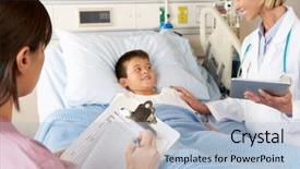  Presentation with notepad - Colorful slide set enhanced with digtal - doctor using digital notepad whilst backdrop and a light blue colored foreground