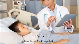  Presentation with notepad - Colorful slide set enhanced with digtal - doctor using digital notepad whilst backdrop and a coral colored foreground