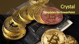  Presentation with bitcoins - Audience pleasing PPT layouts consisting of diigital wallets - bitcoins on a leather wallet backdrop and a tawny brown colored foreground