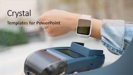  Presentation with pay - Cool new PPT theme with diigital wallets - customer pay by smart watch backdrop and a coral colored foreground