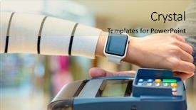  Presentation with nfc technology - Presentation design consisting of diigital wallets - customer using smartwatch to pay background and a soft green colored foreground