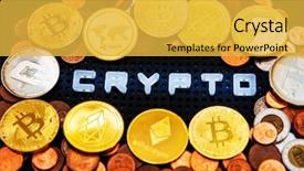  Presentation with money bitcoin - PPT layouts featuring diigital wallets - golden bitcoin and mound background and a yellow colored foreground