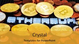  Presentation with money bitcoin - Cool new slides with diigital wallets - golden bitcoin and mound backdrop and a gold colored foreground