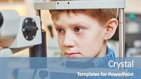  Presentation with ophthalmology - Beautiful PPT theme featuring doctor examining childs eye - children ophthalmology boy under optometrist backdrop and a teal colored foreground