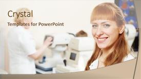  Presentation with eye doctor - Cool new PPT theme with dilatation - opphthalmology female optometrist optician doctor backdrop and a cream colored foreground