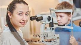 Presentation with child eye - Cool new presentation theme with optometrist optician doctor examines eye backdrop and a coral colored foreground