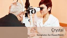  Presentation with optometry - Slide deck enhanced with dilatation - optometry concept female optometrist optician background and a coral colored foreground