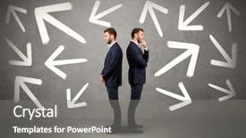  Presentation with arrows - PPT layouts having hardship - young conflicted businessman choosing background and a gray colored foreground