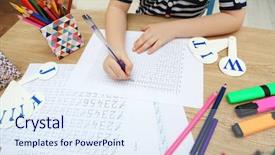  Presentation with learning - PPT theme enhanced with diligence details - little girl learning to draw background and a sky blue colored foreground