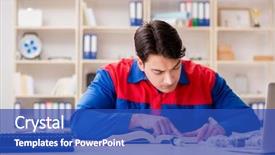  Presentation with capstone project - Colorful PPT theme enhanced with diligence details - worker in uniform working backdrop and a cobalt blue colored foreground