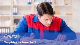  Presentation with scope of the exercise project - Colorful slide deck enhanced with diligence details - worker in uniform working backdrop and a teal colored foreground