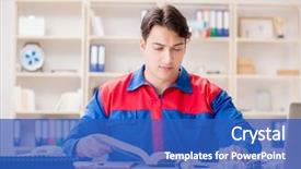  Presentation with project - Presentation design with diligence details - worker in uniform working background and a teal colored foreground