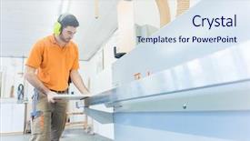  Presentation with factory machine - Slide deck with diligent - carpenter in furniture factory working background and a sky blue colored foreground