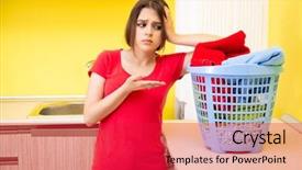  Presentation with laundry - Audience pleasing PPT theme consisting of diligent - woman doing laundry at home backdrop and a red colored foreground