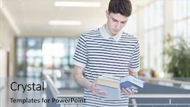  Presentation with happy young student girl holding - Slide deck featuring diligent - young student holding text books background and a light blue colored foreground