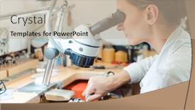  Presentation with microscope - Theme enhanced with diligent-jeweler-working-on-microscope background and a mint green colored foreground