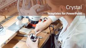  Presentation with microscope - Slide deck enhanced with diligent-jeweler-working-on-microscope background and a tawny brown colored foreground