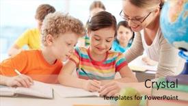  Presentation with teacher lesson plan - Slide deck having diligent schoolgirl drawing at lesson background and a coral colored foreground