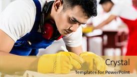  Presentation with factory - Amazing PPT layouts having diligent worker in factory working backdrop and a yellow colored foreground