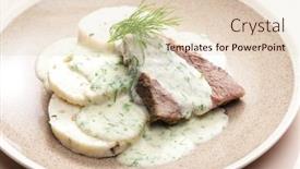  Presentation with meat beef - Theme enhanced with dill-sauce-with-beef-meat background and a lemonade colored foreground
